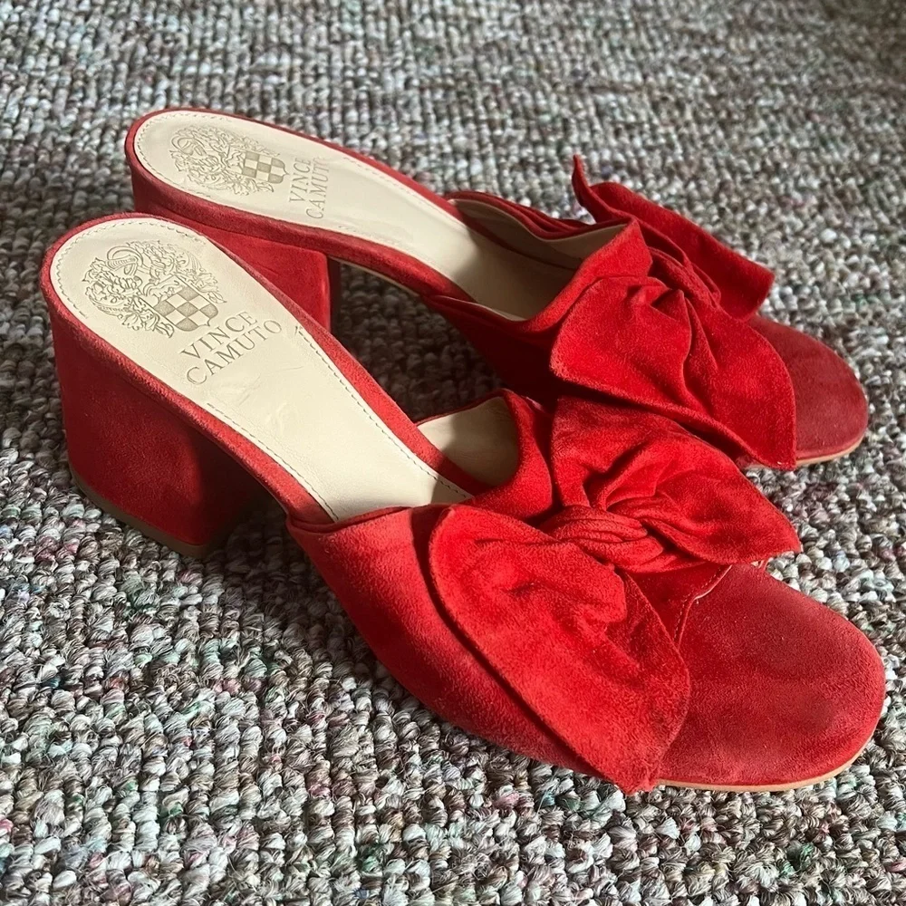 Vince Camuto Red Bow Heeled Slides Size 7.5